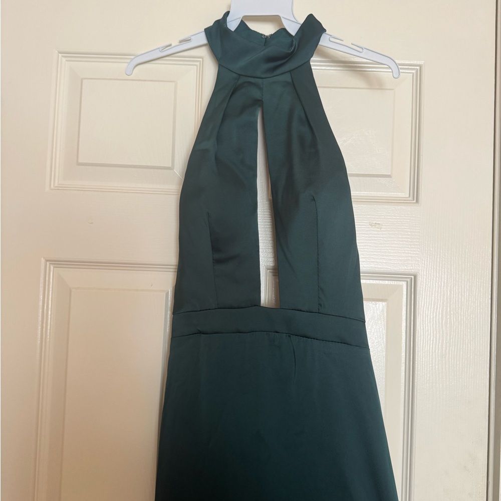 Brand New Silky Bridesmaid Dress with Keyhole in Emerald Green